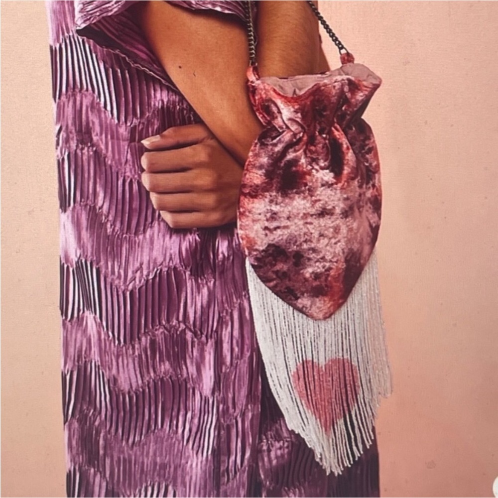 Free People Pink Velvet Clutch with Fringe